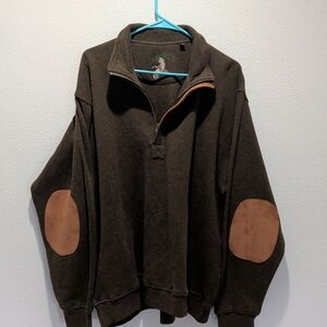 Orvis Men's Dark Brown Zip-Up Sweater with Tan Patches